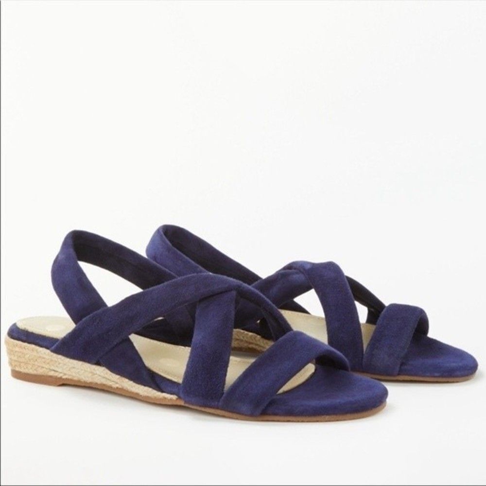 Boden Blue Suede Slingback Strappy Leather Espadrille Flat Sandals 37/6